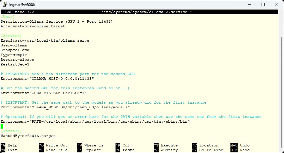 Ollama second instance set variables