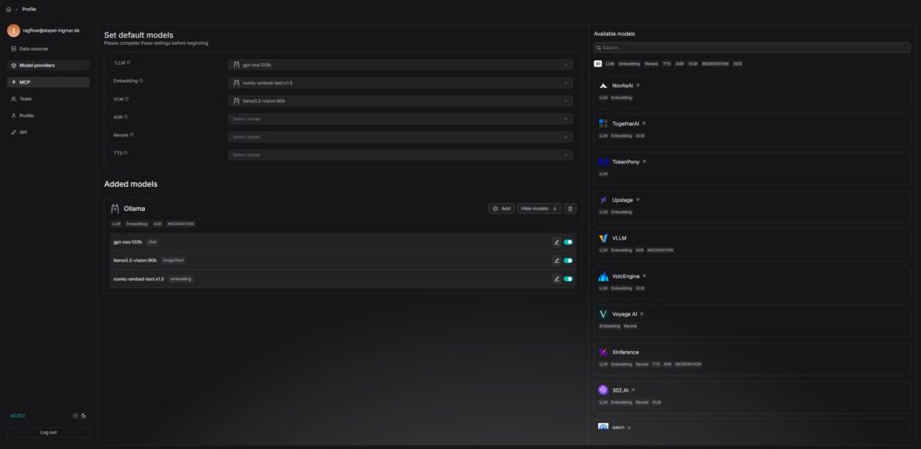RAGFlow LLM Service setup