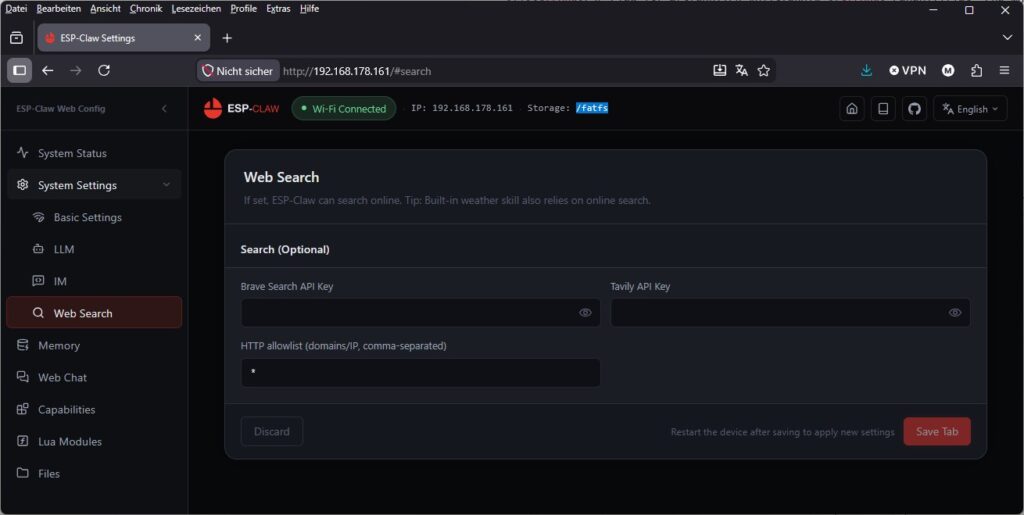 ESP-CLAW Web Search