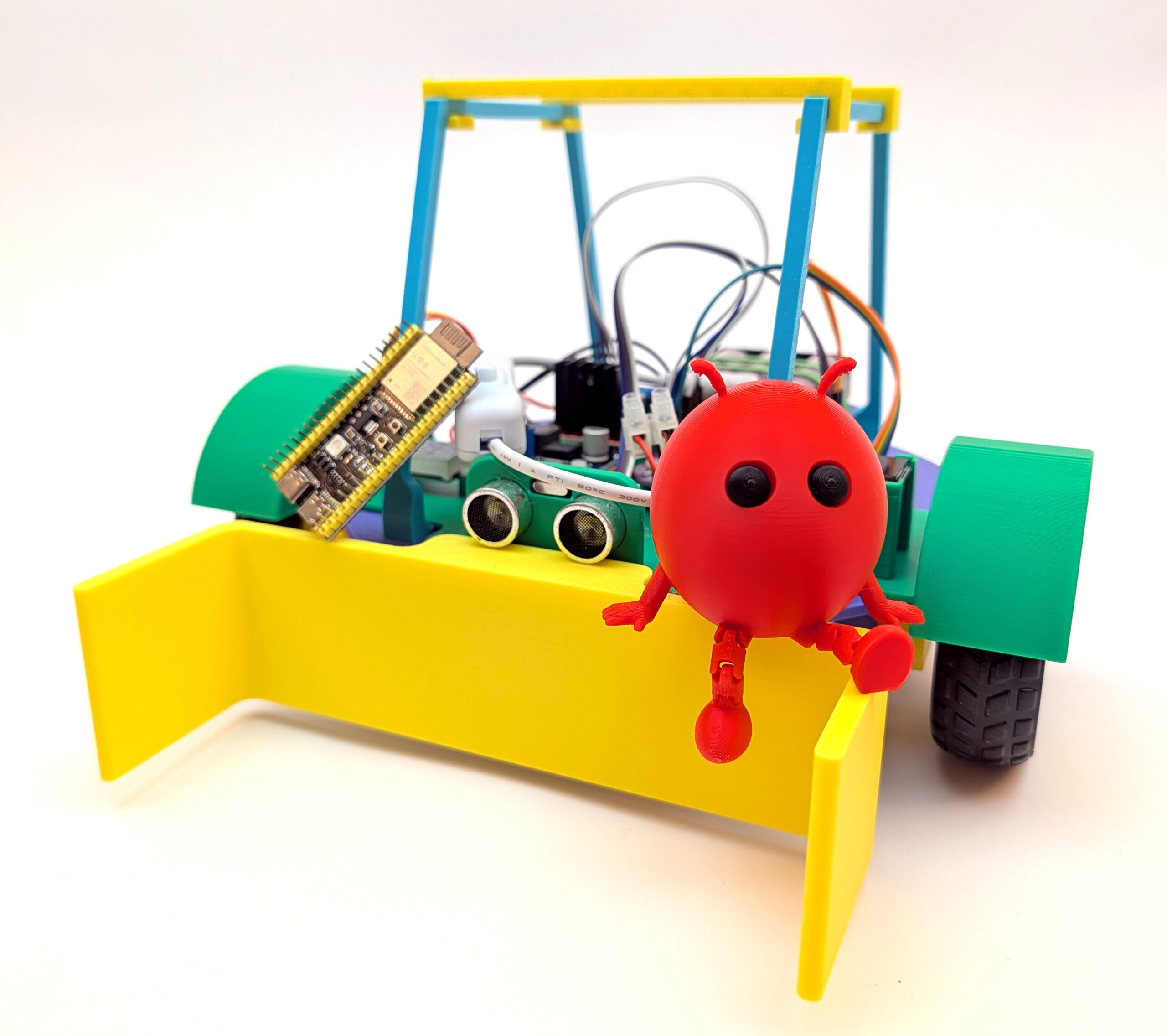 ESP-Claw lobster mascot on the ESP32 robot car